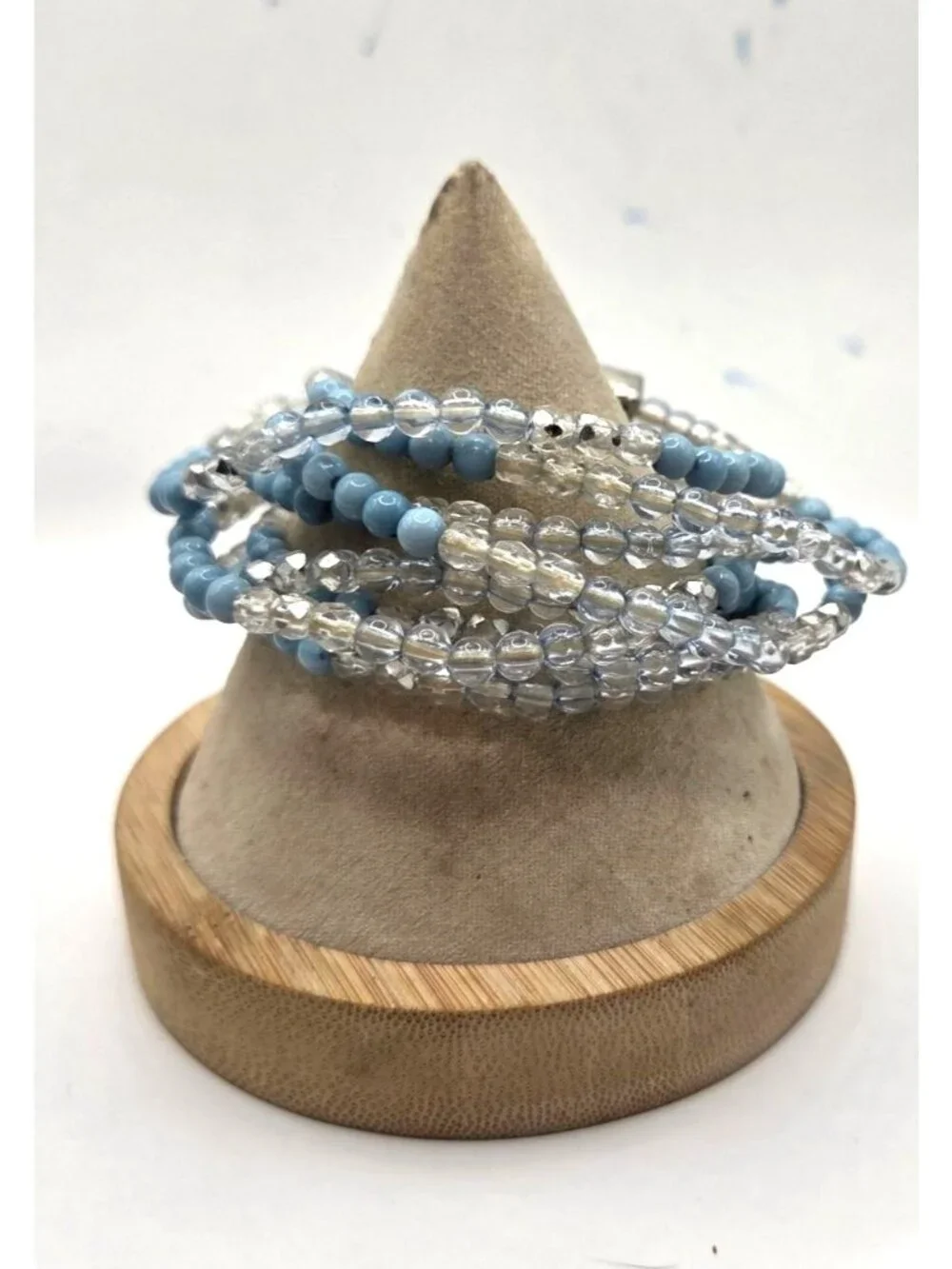 Blue & Clear Multi-Strand Beaded Bracelet With Rhinestone Accents